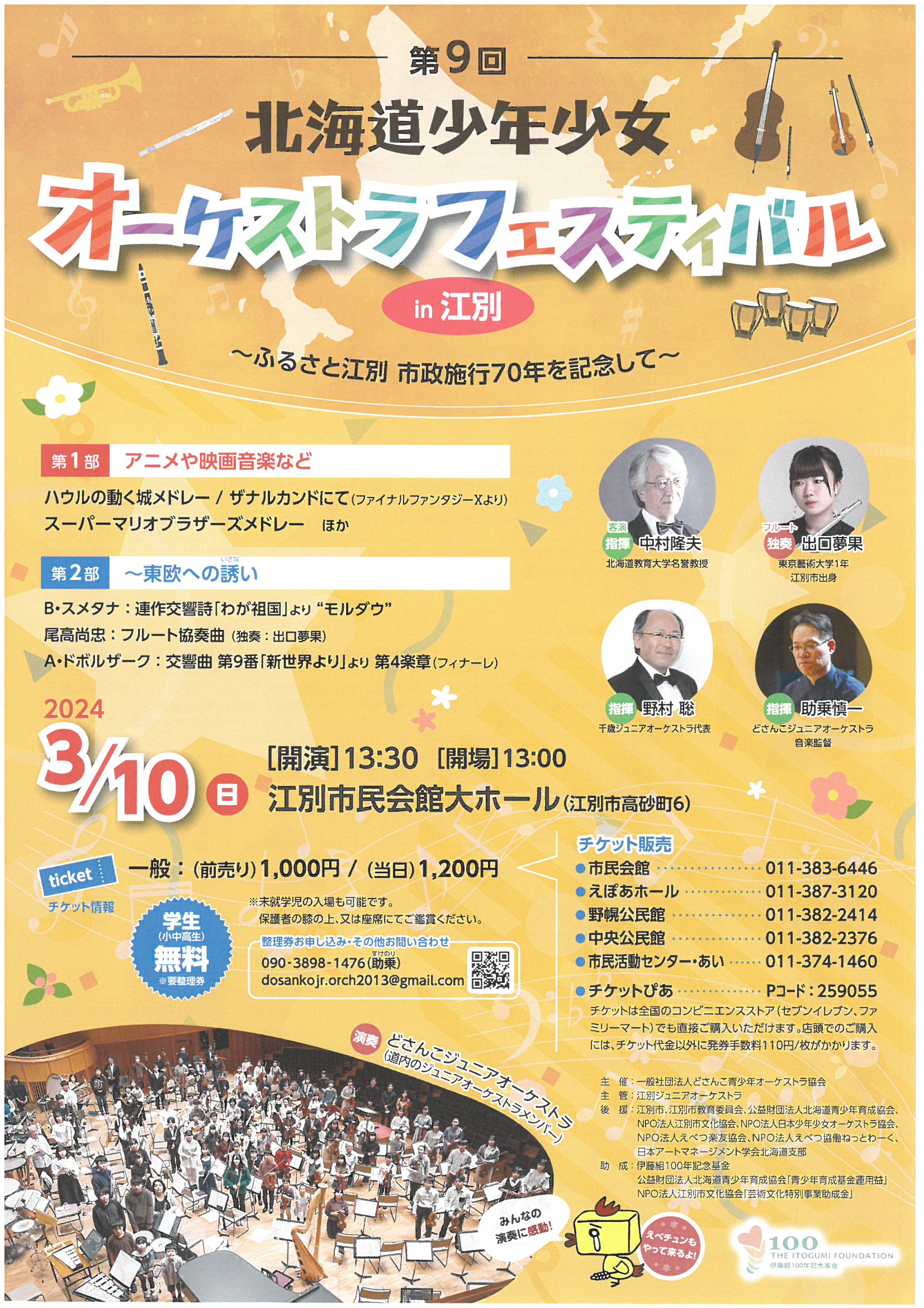 第9回 北海道少年少女 オーケストラフェスティバル @ 江別市民会館大ホール